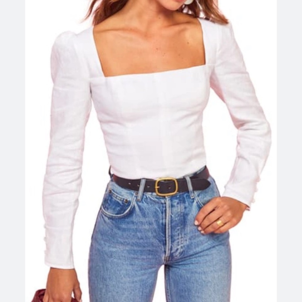 Reformation White Square Neck Blouse